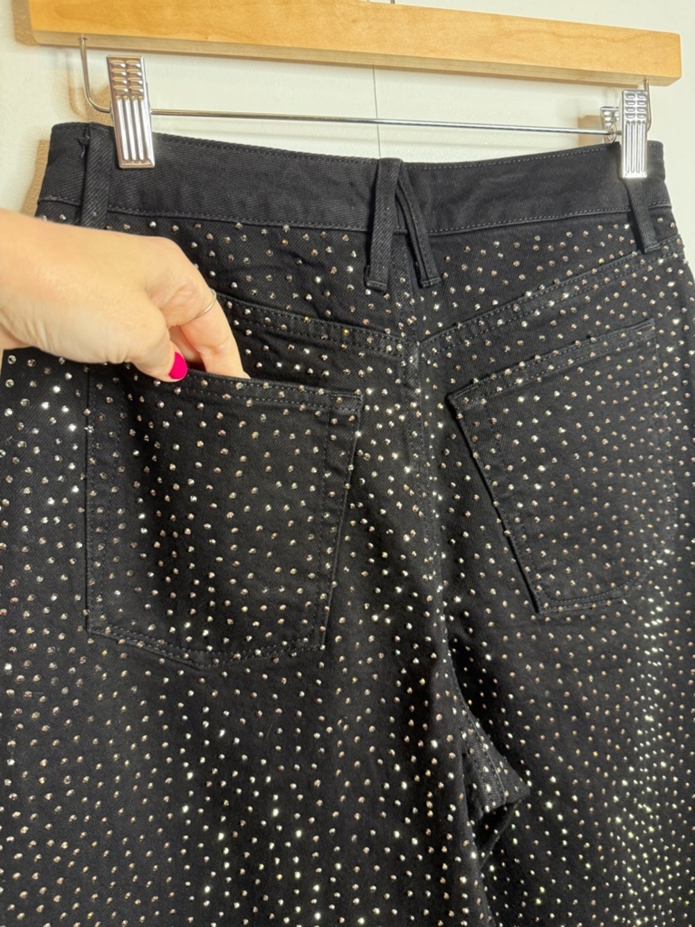 Good American Good Ease Embellished Baggy Jeans Sparkle Wide Leg Black 2/26 NWT - Picture 6 of 13